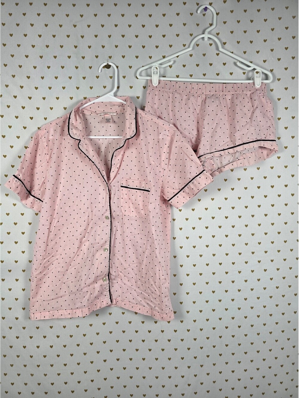 Victorias Secret Sleep SET 2pc Outfit Pajama Polka Dot Shirt Shorts Small